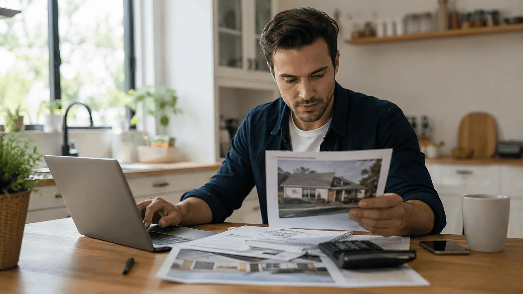 Person planning how to start investing in real estate at a kitchen table