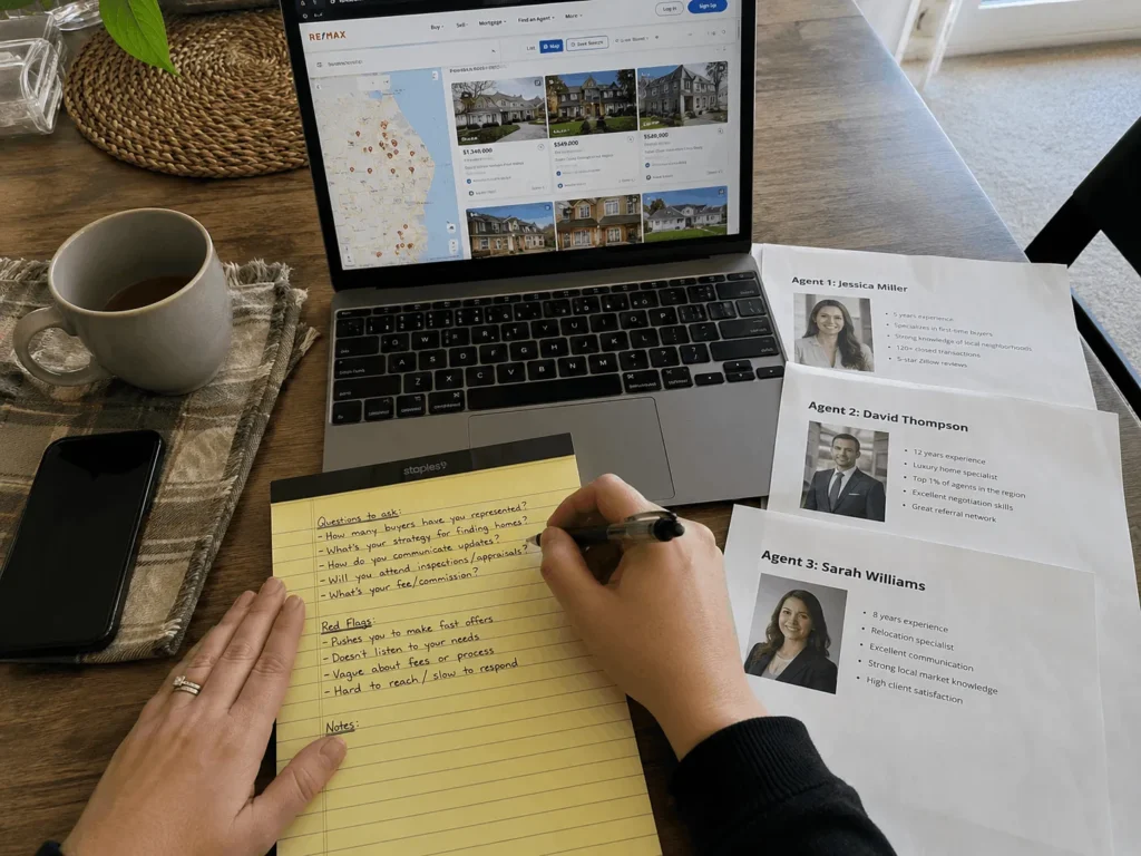 Homeowner comparing notes on top real estate agents before hiring