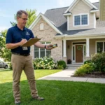 Real estate appraiser inspecting a home exterior while learning how to become a real estate appraiser
