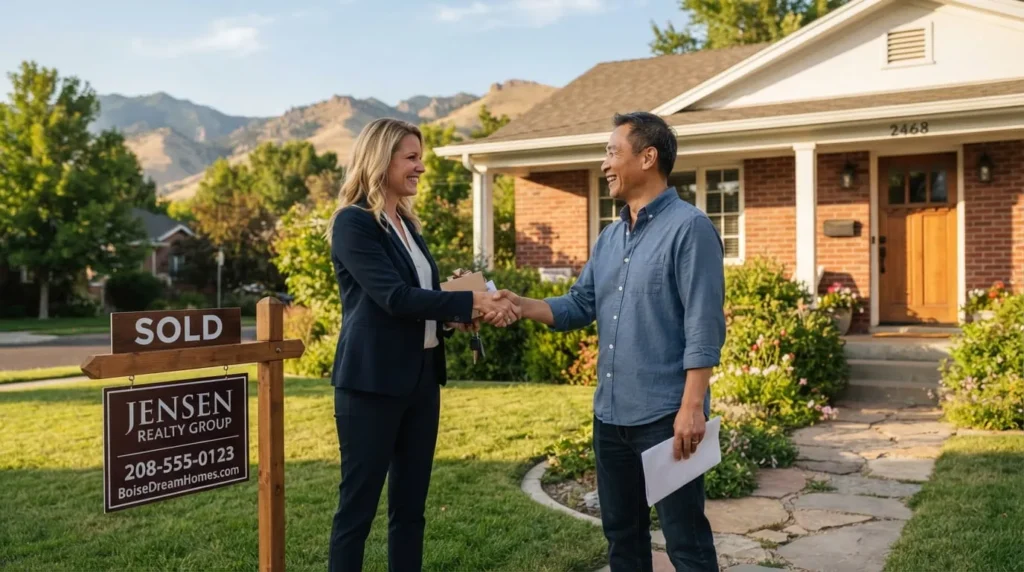 Idaho real estate commission agent closing a home sale with a seller