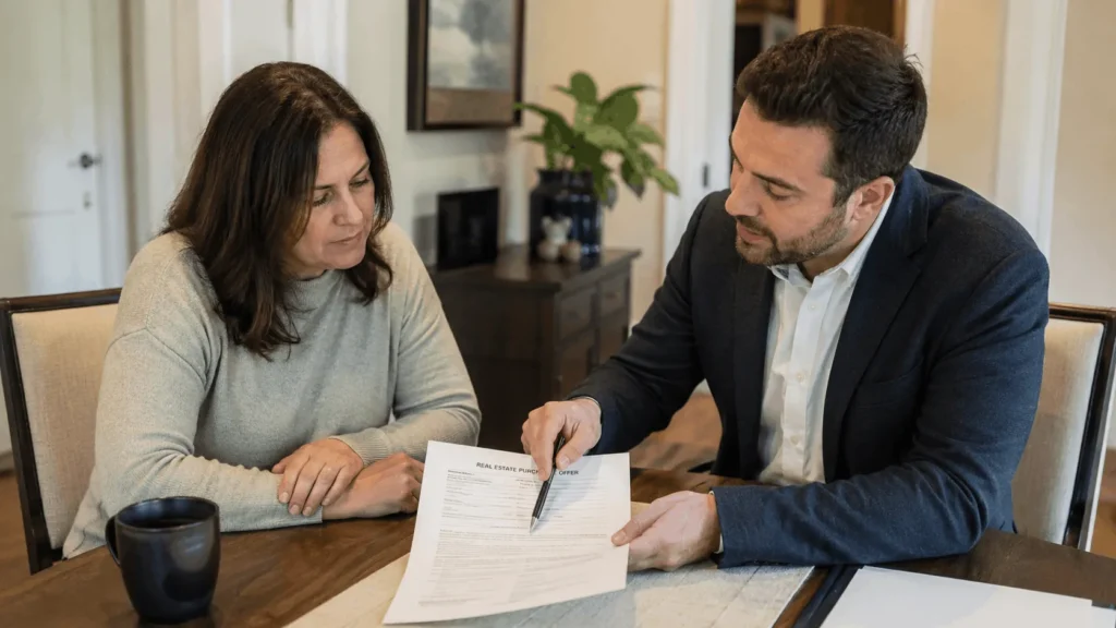 Homeowner reviewing a cash offer after reading Mark Spain Real Estate reviews