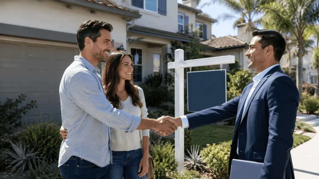 Oceanside real estate agent with home buyers