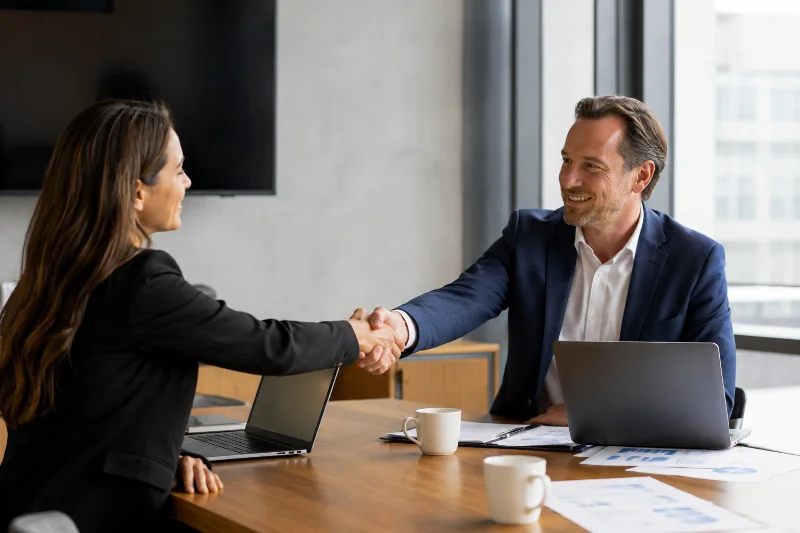Business professionals finalizing a proptech deal, a recurring theme in real estate technology news