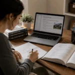 Student completing a real estate pre-licensing course at home