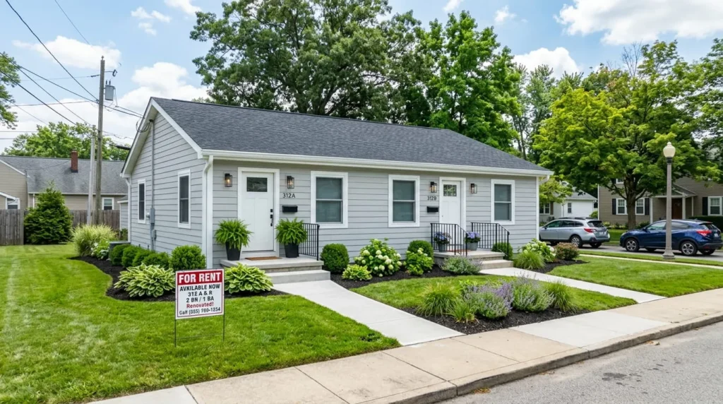 Renovated rental duplex used in a real estate investment strategy