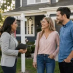 Real estate agent discussing average real estate agent salary factors with home buyer