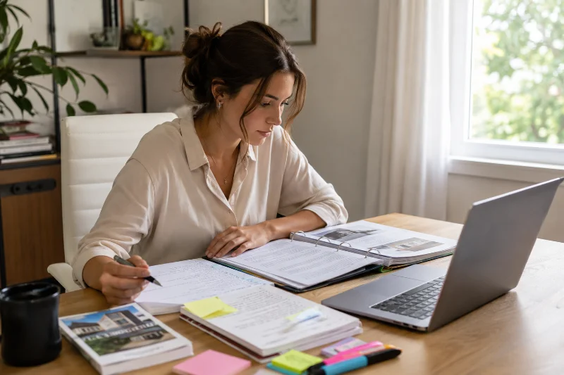 person studying course materials to get a real estate license