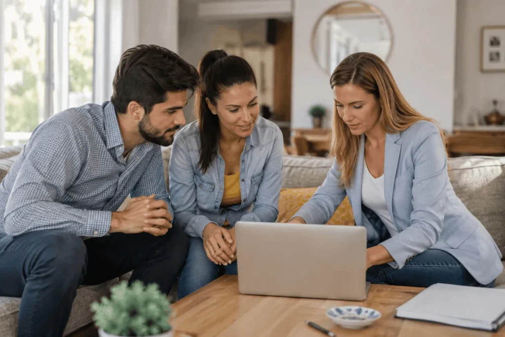 buyers reviewing home listings with their real estate agent