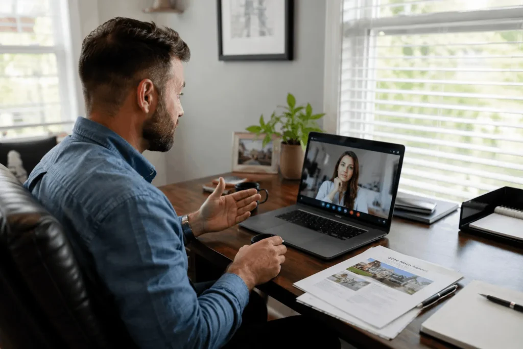 real estate agent working with a real estate virtual assistant on a video call
