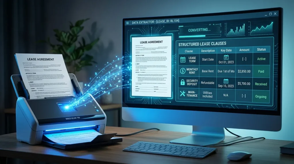 AI-powered lease abstraction feature inside real estate asset management software
