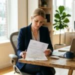 real estate agent reviewing NAICS code paperwork at desk
