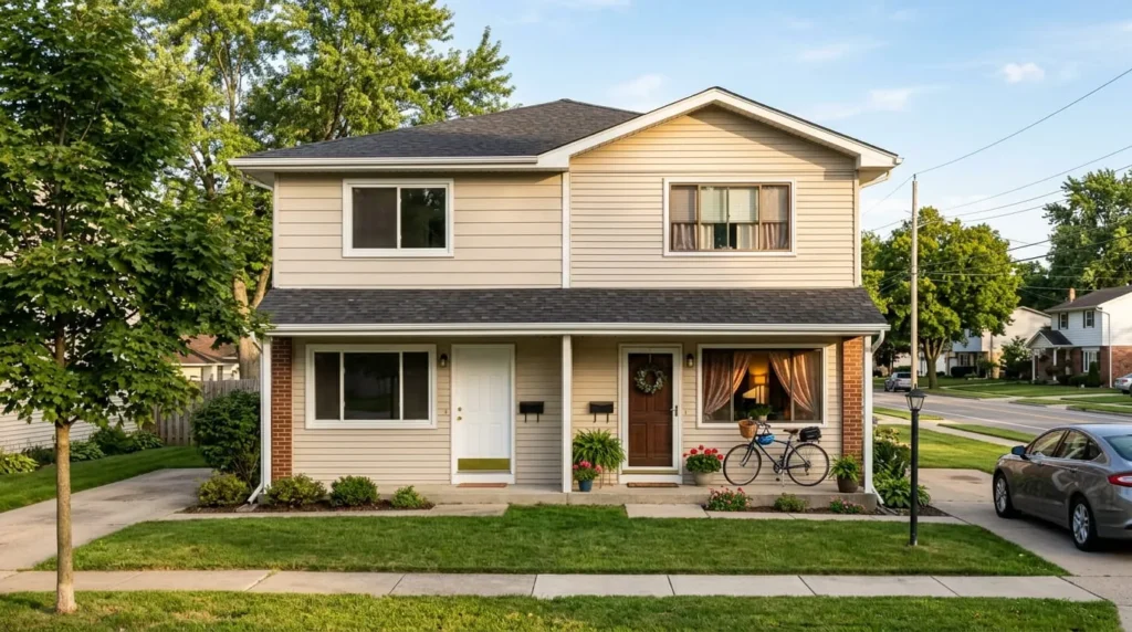 A duplex property used as an example of how to start real estate investing through house hacking