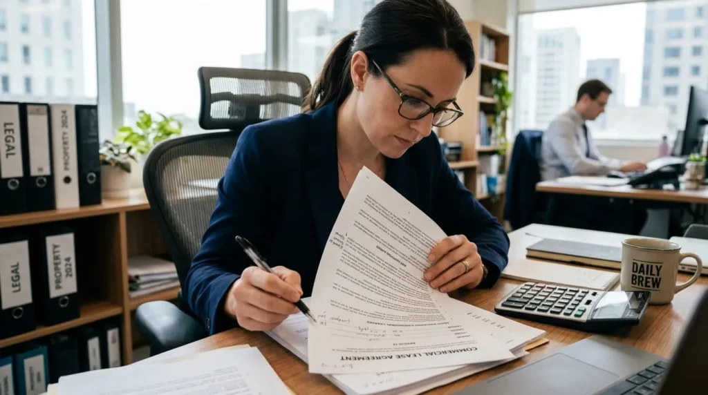 owner reviewing a commercial real estate for rent lease document