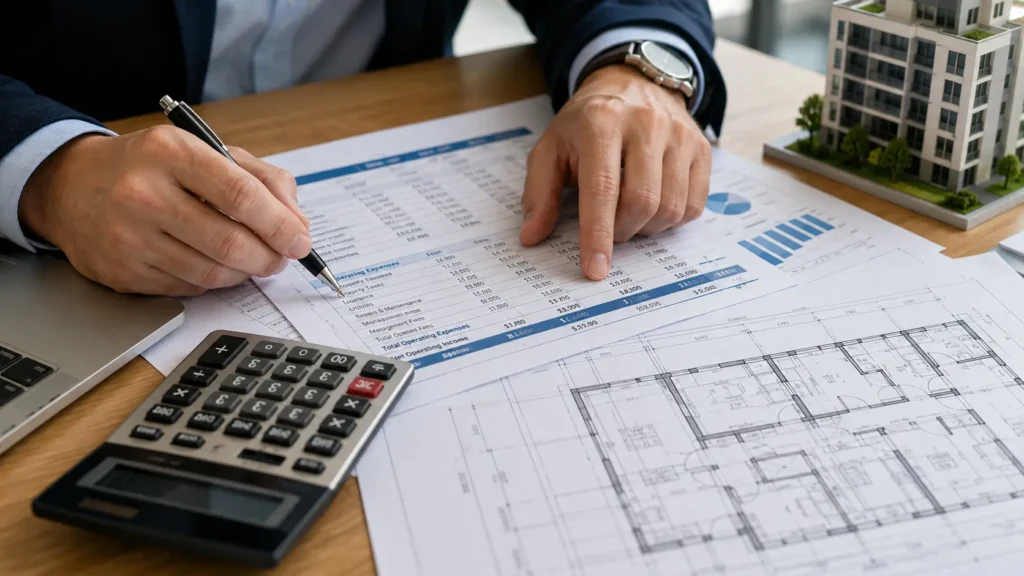 Person analyzing a financial model, a key skill to get into commercial real estate