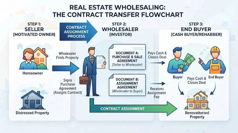 Flowchart explaining what is novation in real estate wholesaling deals