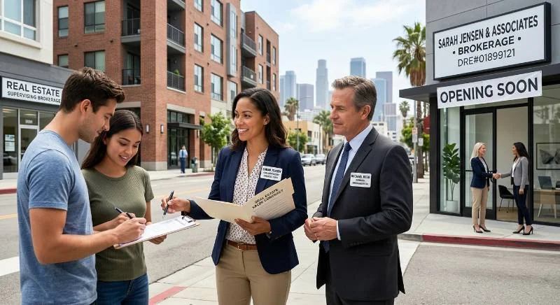 california real estate license agents helping clients sign contract