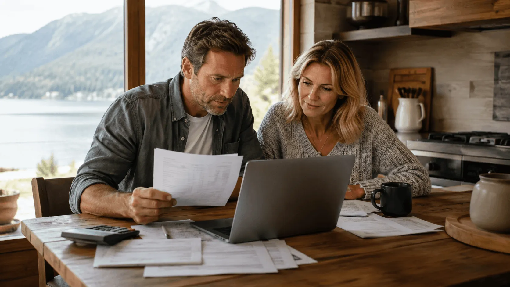 couple reviewing documents while learning how to buy a second home