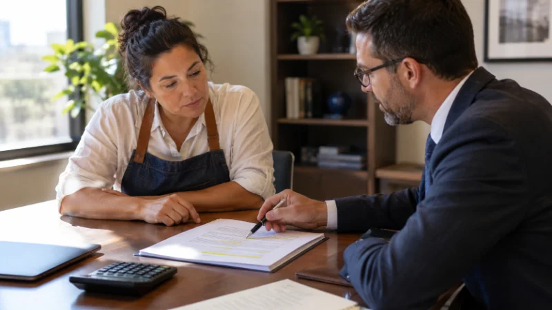 Tenant and attorney reviewing a lease for commercial real estate for lease