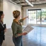 Business owner touring commercial real estate for lease with a leasing agent