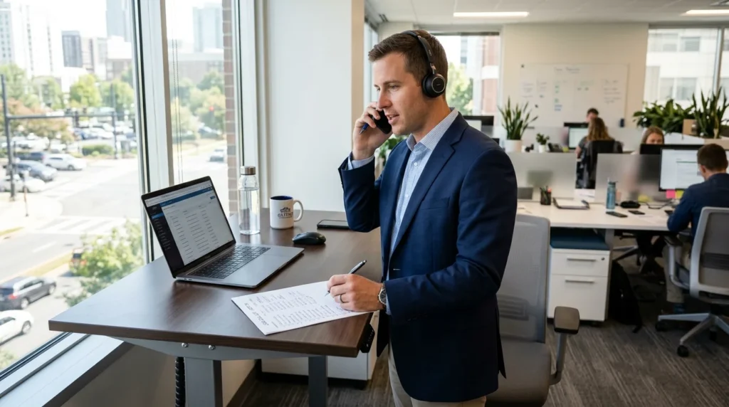 Broker following up with prospects to generate commercial real estate leads using a CRM