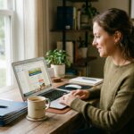 Real estate agent checking results of an email marketing campaign on a laptop