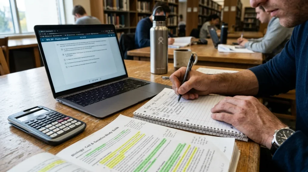 Student reviewing practice questions during a real estate agent course online