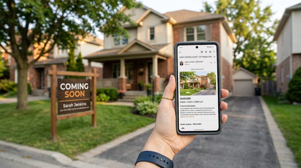 New listing announcement email on a phone, an example of email marketing for real estate