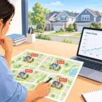 Person reviewing a neighborhood map and price charts to understand what a real estate market analysis is