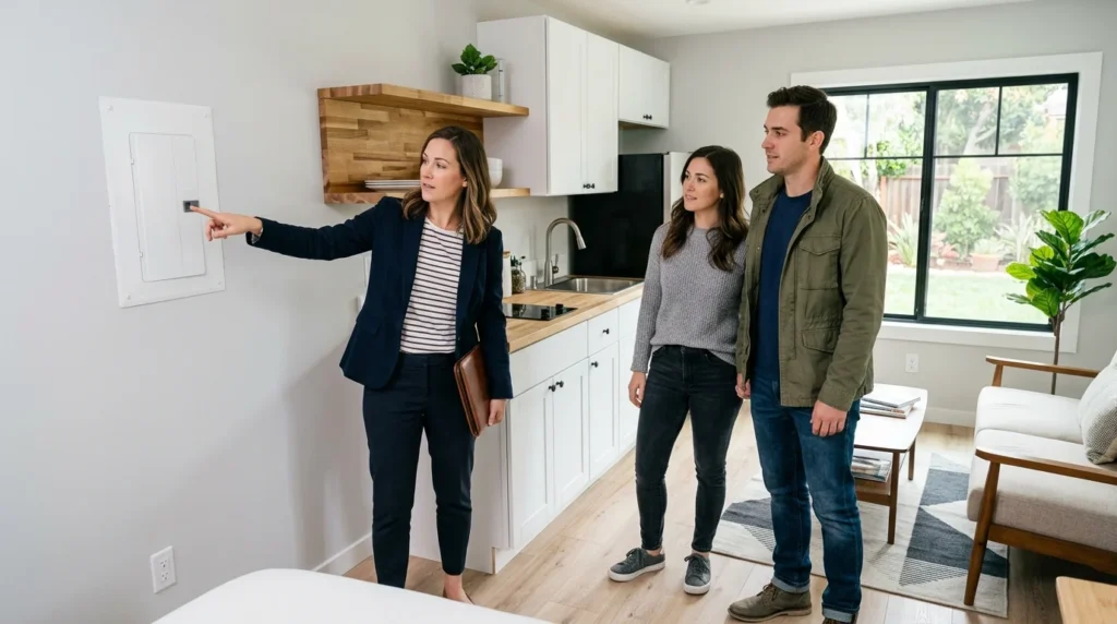 Buyer and agent inspecting an ADU to understand what is an ADU in real estate before purchase